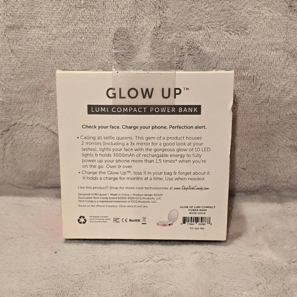 Tech Candy Glow Up Lumi Compact Power Bank Rose Gold 3000mAh LED Mirror